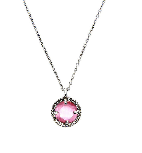 Collana Donna Argento 925 Rodiato con Tondo Cristallo Rosa