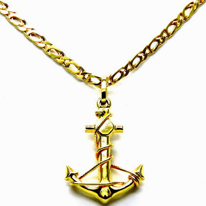 PEGASO GIOIELLI Collana da Uomo in Oro Giallo 18kt Catena Catenina Pernice cm 50 Pendente Ancora Filo Corda