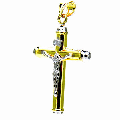 PEGASO GIOIELLI - Ciondolo da Uomo in Oro Giallo e Bianco 18kt (750) Pendente Religioso Croce con Cristo Cappucci Bicolore
