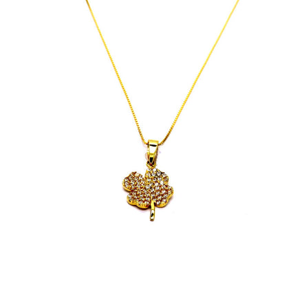 PEGASO GIOIELLI Collana da Donna in Oro Giallo 18kt (750) Catenina Veneta Pendente Fiore Quadrifoglio con Zirconi Portafortuna