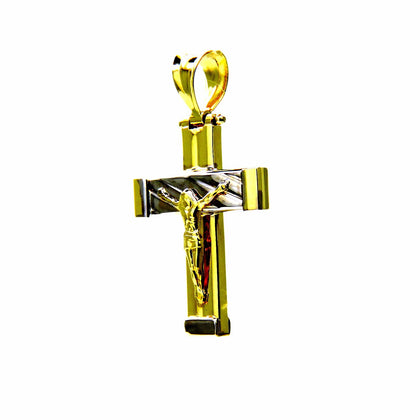 PEGASO GIOIELLI Ciondolo da Uomo in Oro Bianco e Giallo 18kt (750) Pendente Croce Crocifisso Lucido Bicolore Donna Bambino
