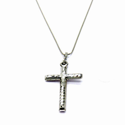 PEGASO GIOIELLI Collana da Donna in Oro Bianco 18kt (750) Catenina Veneta Croce Crocetta Lavorata