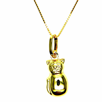 PEGASO GIOIELLI - Collana da Donna in Oro Giallo 18kt (750) Catenina Veneta Pendente Gatto Gattino Lucido