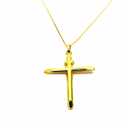 PEGASO GIOIELLI Collana da Donna in Oro Giallo 18kt (750) Catenina Veneta Pendente Croce Smussata Crocifisso Semplice