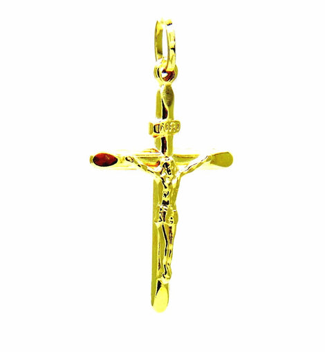 PEGASO GIOIELLI Ciondolo in Oro Giallo 18kt (750) Pendente Croce Smussata con Cristo Uomo Donna Bambini
