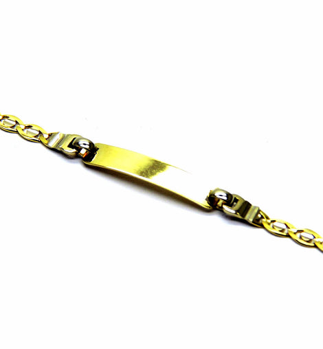 PEGASO GIOIELLI - Bracciale da Bambino in Oro Giallo Bianco 18kt (750) Classico con Targhetta Nascita Battesimo