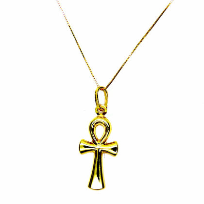 PEGASO GIOIELLI - Collana Oro Giallo 18kt (750) Catenina Veneta Pendente Croce della Vita Donna Ragazza Bambina