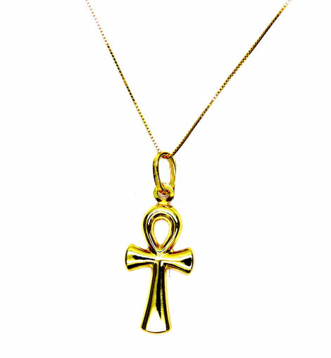 PEGASO GIOIELLI - Collana Oro Giallo 18kt (750) Catenina Veneta Pendente Croce della Vita Donna Ragazza Bambina