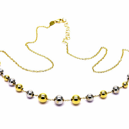 PEGASO GIOIELLI Collana Oro Bianco Giallo 18kt (750) Catenina Girocollo Palline Lucide Collier Bicolore Donna Ragazza