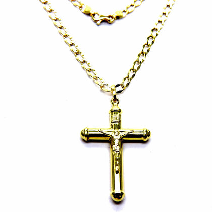 PEGASO GIOIELLI Collana da Uomo in Oro Giallo 18kt (750) Catena Cm 50 Pendente Religioso Croce Cristo con Cappucci