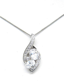 Collana Donna Argento 925 Rodiata Sterling Pendente Classico Fantasia con Zirconi Bianchi
