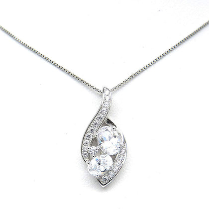 Collana Donna Argento 925 Rodiata Sterling Pendente Classico Fantasia con Zirconi Bianchi