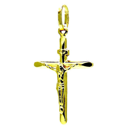 PEGASO GIOIELLI Ciondolo Oro Giallo 18kt (750) Pendente Croce Smussata Gesù Cristo Uomo Donna Bambini