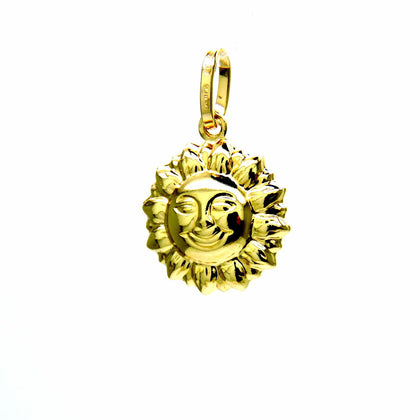 PEGASO GIOIELLI Ciondolo da Donna Ragazza Bambina in Oro Giallo 18kt (750) Pendente Sole Lucido Sorridente Doppio Lato