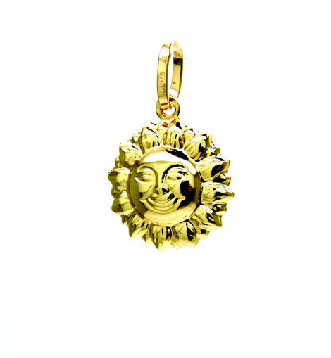 PEGASO GIOIELLI Ciondolo da Donna Ragazza Bambina in Oro Giallo 18kt (750) Pendente Sole Lucido Sorridente Doppio Lato