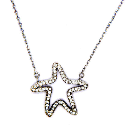 PEGASO GIOIELLI Collana Donna Argento 925 Rodiata Sterling Catenina Pendente Passante Stella Marina con Zirconi
