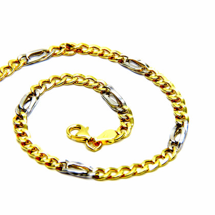 PEGASO GIOIELLI Bracciale da Uomo in Oro Giallo e Bianco 18kt (750) Maglia Grumetta Pernice Bicolore Cm 21