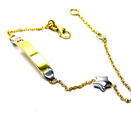 PEGASO GIOIELLI - Bracciale Oro Giallo e Bianco 18kt (750) Bambina Targhetta e Stella Bicolore Nascita Battesimo