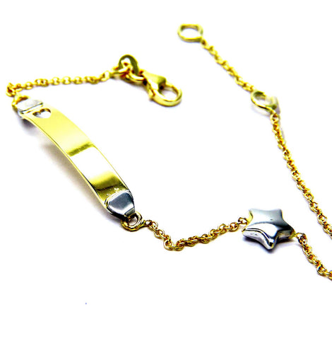 PEGASO GIOIELLI - Bracciale Oro Giallo e Bianco 18kt (750) Bambina Targhetta e Stella Bicolore Nascita Battesimo