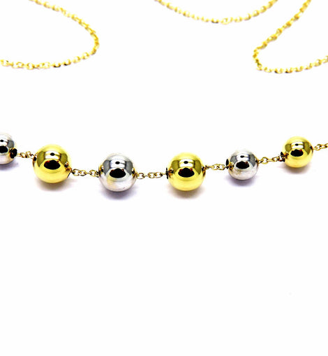 PEGASO GIOIELLI Collana Oro Bianco Giallo 18kt (750) Catenina Girocollo Palline Lucide Collier Bicolore Donna Ragazza