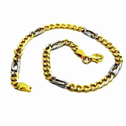 PEGASO GIOIELLI Bracciale da Uomo in Oro Giallo e Bianco 18kt (750) Maglia Grumetta Pernice Bicolore Cm 21
