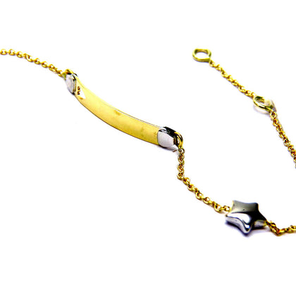 PEGASO GIOIELLI - Bracciale Oro Giallo e Bianco 18kt (750) Bambina Targhetta e Stella Bicolore Nascita Battesimo
