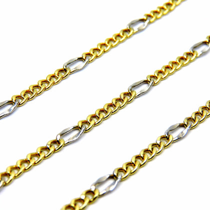 PEGASO GIOIELLI Collana Uomo in Oro Giallo Bianco 18kt (750) Catena Maglia Figaro Cm 50 Catenina Classica Bicolore