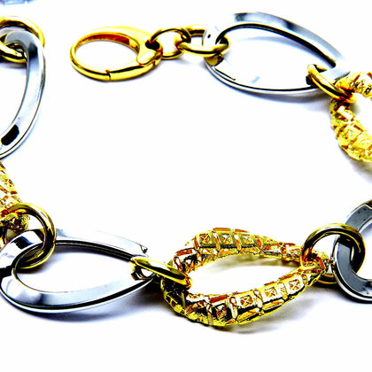 PEGASO GIOIELLI Bracciale da Donna in Oro Giallo e Bianco 18kt (750) Maglia Catena Modello Giglio Bicolore Cm 20