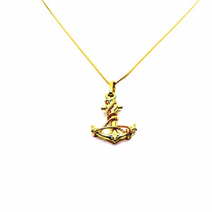 PEGASO GIOIELLI Collana da Donna in Oro Giallo 18kt (750) Catenina Veneta Pendente Ancora Filo Corda