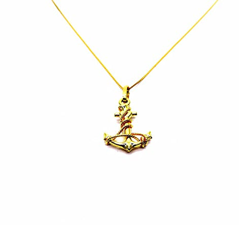 PEGASO GIOIELLI Collana da Donna in Oro Giallo 18kt (750) Catenina Veneta Pendente Ancora Filo Corda