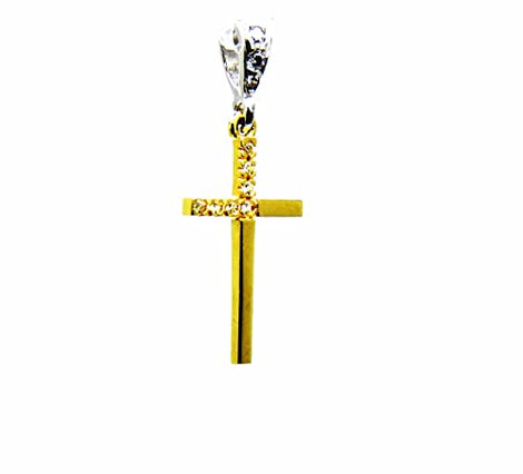 PEGASO GIOIELLI Ciondolo da Donna in Oro Giallo 18kt (750) Pendente Croce Crocetta con Zirconi Bicolore Fashion