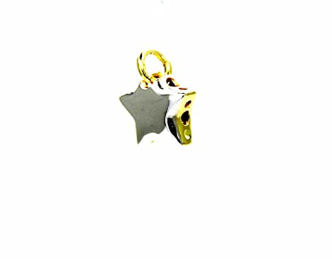PEGASO GIOIELLI Ciondolo da Donna in Oro Bianco e Giallo 18kt (750) Pendente Stella Stellina Lucida Doppio Lato Bicolore