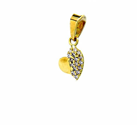 PEGASO GIOIELLI - Ciondolo da Bambina Ragazza in Oro Giallo 18kt (750) Pendente Piccolo Cuore Cuoricino Mini Charms Zirconi