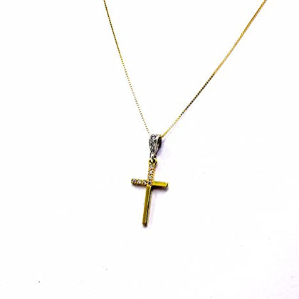 PEGASO GIOIELLI Collana da Donna in Oro Giallo 18kt (750) Catenina Veneta Pendente Croce Crocetta Zirconi Fashion
