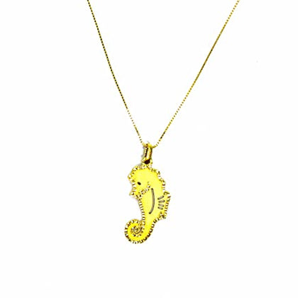 PEGASO GIOIELLI Collana da Donna in Oro Giallo 18kt (750) Catenina Veneta Pendente con Cavalluccio Marino Ippocampo Piatto
