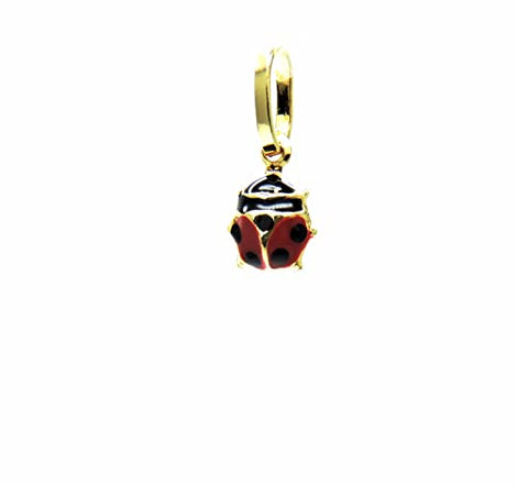 PEGASO GIOIELLI - Ciondolo Oro Giallo 18kt (750) Pendente Piccola Coccinella Smaltata Rossa Mini Charms Ragazza Bambina