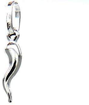 PEGASO GIOIELLI - Ciondolo Oro Bianco 18kt (750) Pendente Piccolo Corno Cornetto Portafortuna Lucido Mini Charms Uomo Donna Bambini