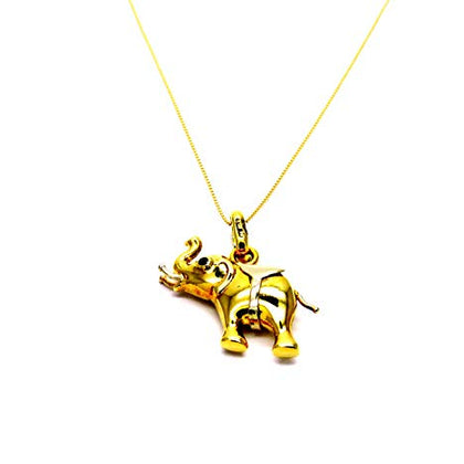 PEGASO GIOIELLI Collana Oro Giallo 18k (750) Catenina Veneta Pendente Elefante Occhi Blu Bicolore Donna Ragazza