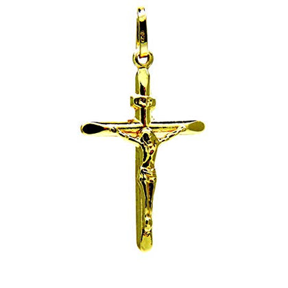 PEGASO GIOIELLI Ciondolo da Uomo in Oro Giallo 18Kt (750) Pendente Religioso Croce Smussata con Gesù Cristo - Donna Bambini