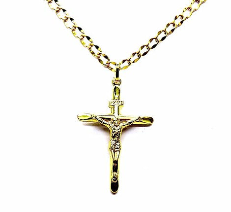 PEGASO GIOIELLI Collana da Uomo in Oro Giallo 18kt (750) Catena Cm 50 Pendente Religioso Croce Cristo Smussata
