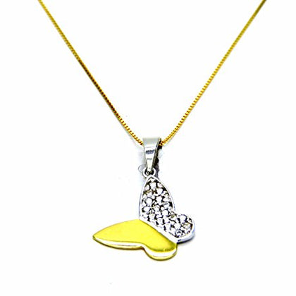 PEGASO GIOIELLI Collana Oro Giallo 18kt (750) Catenina Veneta Pendente Farfalla con Zirconi Bicolore Donna Ragazza Bambina