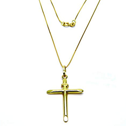 PEGASO GIOIELLI Collana da Donna in Oro Giallo 18kt (750) Catenina Veneta Croce Smussata Semplice - Battesimo Bambini