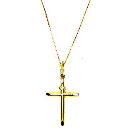 PEGASO GIOIELLI - Collana da Donna in Oro Giallo 18kt (750) Catenina Veneta con Pendente Croce Crocetta Smussata Semplice