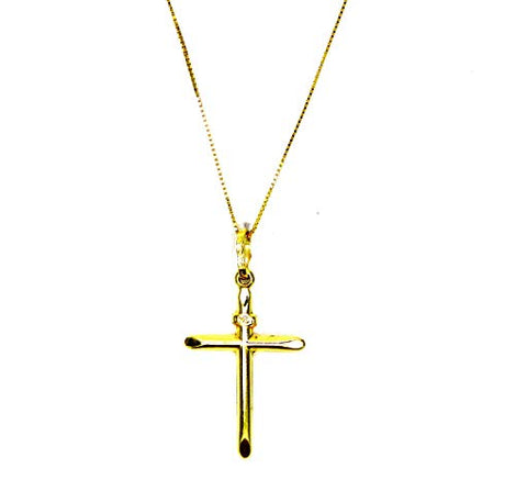 PEGASO GIOIELLI - Collana da Donna in Oro Giallo 18kt (750) Catenina Veneta con Pendente Croce Crocetta Smussata Semplice