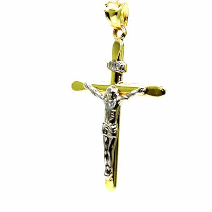 PEGASO GIOIELLI Ciondolo Oro Giallo e Bianco 18kt (750) Pendente Croce Smussata Gesù Cristo Crocifisso Uomo