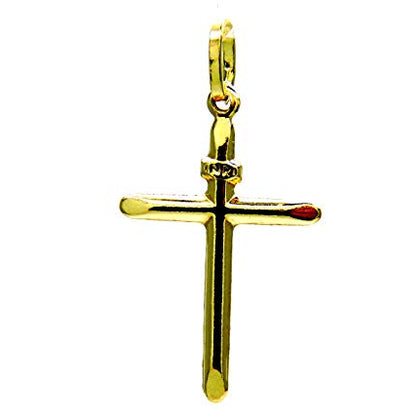 PEGASO GIOIELLI - Ciondolo da Bambini in Oro Giallo 18Kt (750) Pendente Croce Religiosa Semplice Crocetta Smussata Lucida