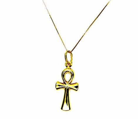 PEGASO GIOIELLI - Collana Oro Giallo 18kt (750) Catenina Veneta Pendente Croce della Vita Donna Ragazza Bambina