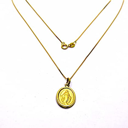 PEGASO GIOIELLI - Collana da Donna in Oro Giallo 18kt (750) Catenina Veneta Pendente Medaglia Madonna di Lourdes Miracolosa