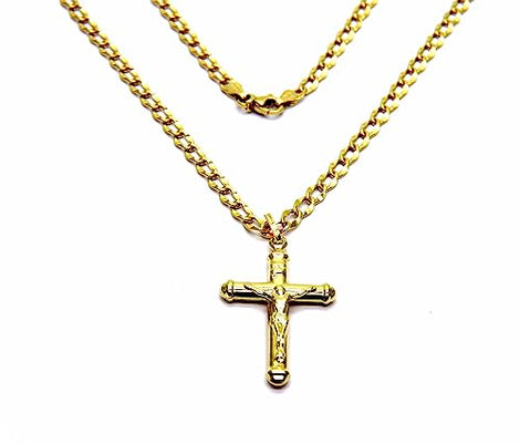 PEGASO GIOIELLI Collana Uomo Donna in Oro Giallo 18kt (750) Catena Cm 50 Pendente Religioso Croce Cristo Cappucci