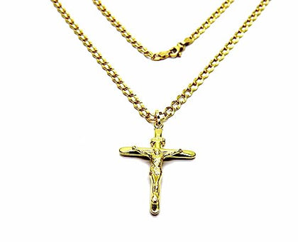 PEGASO GIOIELLI Collana da Uomo in Oro Giallo 18kt (750) Catena Cm 50 Pendente Religioso Croce Cristo Smussata